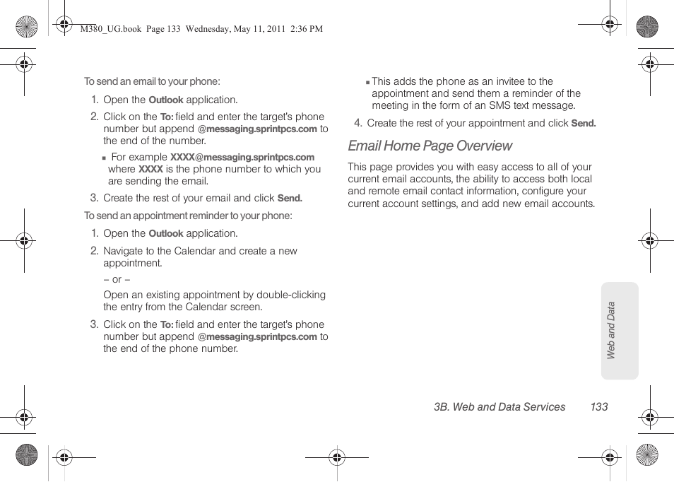 Email home page overview | Samsung SPH-M380ZKASPR User Manual | Page 145 / 192