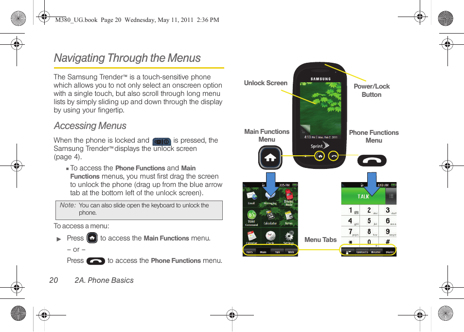 Navigating through the menus, Accessing menus | Samsung SPH-M380ZKASPR User Manual | Page 32 / 192