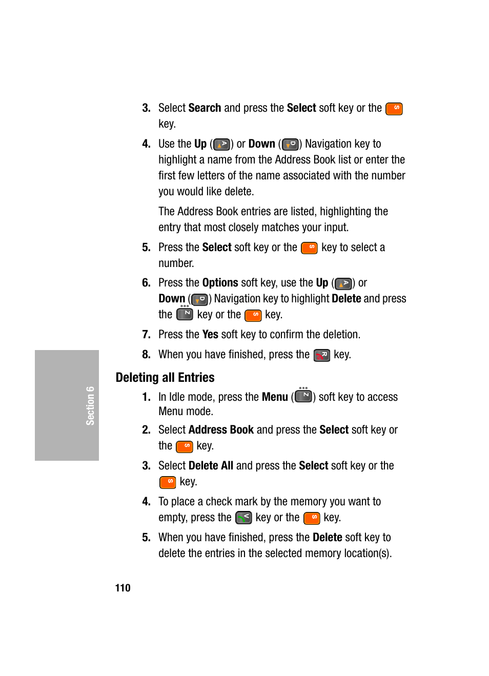 Deleting all entries | Samsung SGH-D307MSACIN User Manual | Page 110 / 256