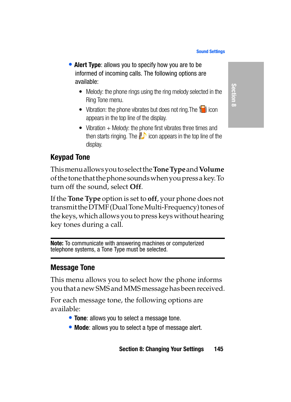 Keypad tone, Message tone | Samsung SGH-D307MSACIN User Manual | Page 145 / 256