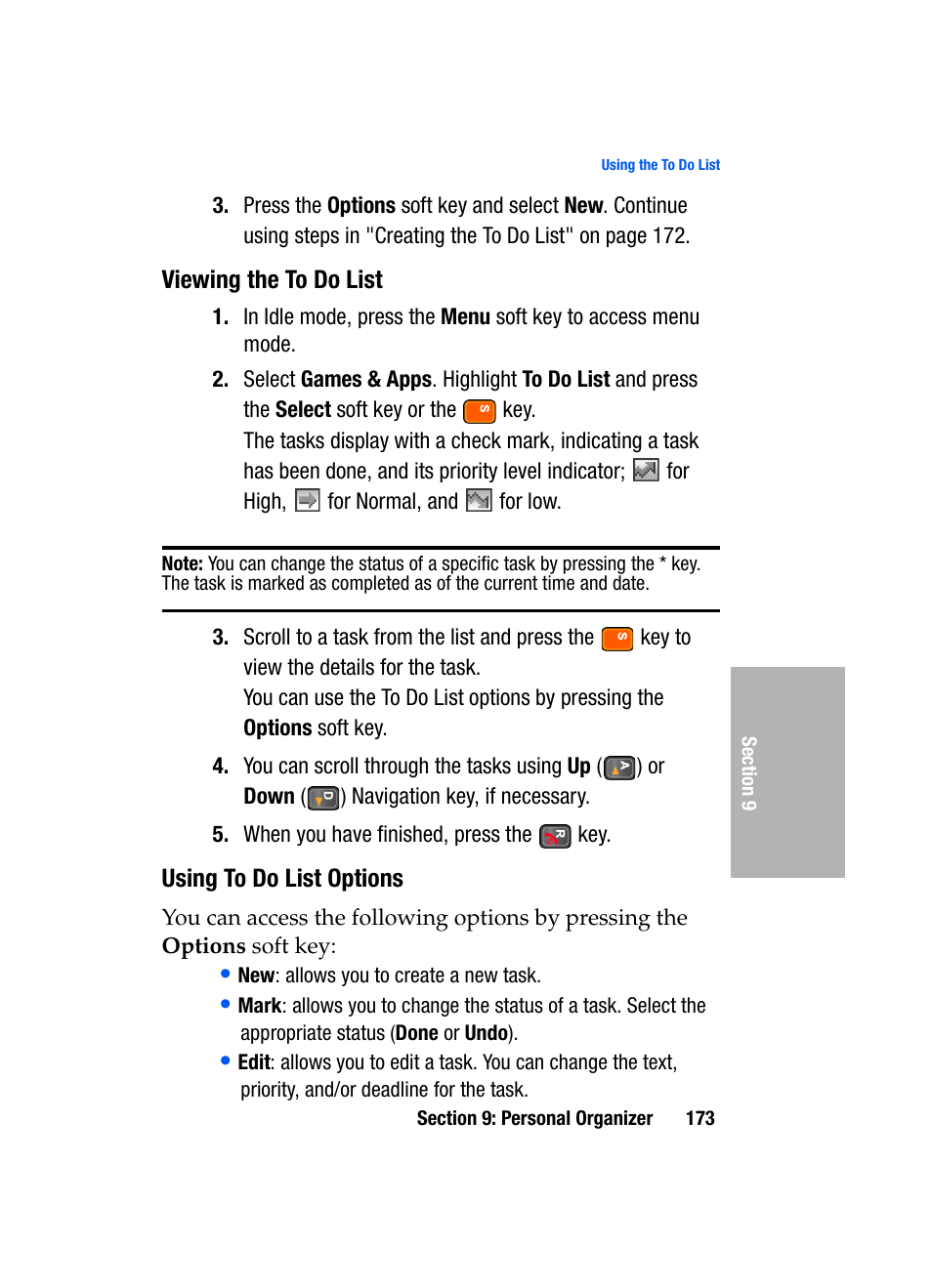 Viewing the to do list, Using to do list options | Samsung SGH-D307MSACIN User Manual | Page 173 / 256