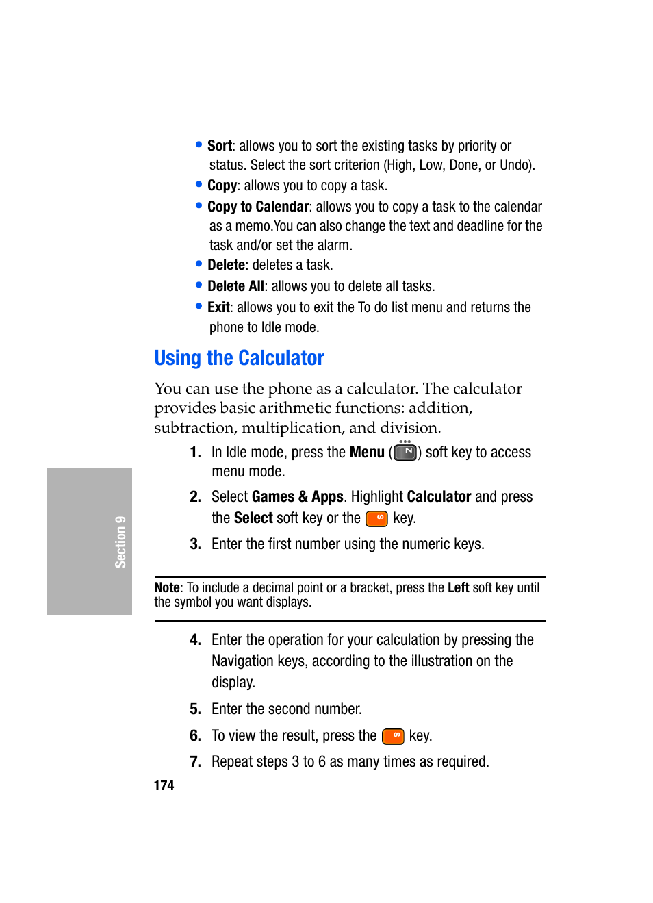 Using the calculator | Samsung SGH-D307MSACIN User Manual | Page 174 / 256