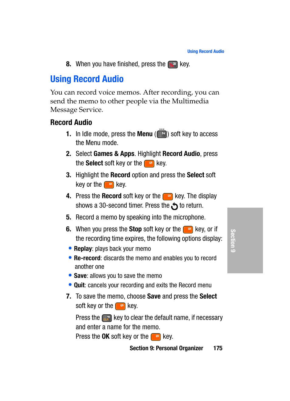 Using record audio, Record audio | Samsung SGH-D307MSACIN User Manual | Page 175 / 256
