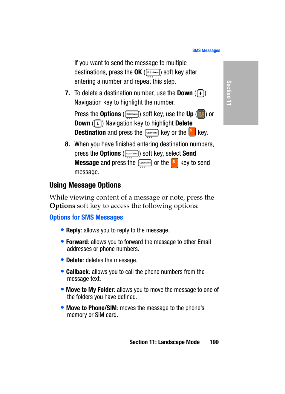 Using message options, Options for sms messages | Samsung SGH-D307MSACIN User Manual | Page 199 / 256