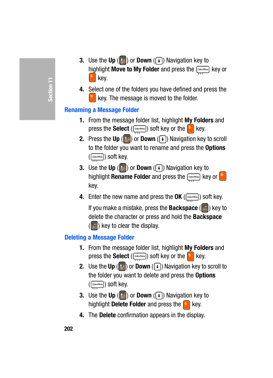 Renaming a message folder, Deleting a message folder | Samsung SGH-D307MSACIN User Manual | Page 202 / 256