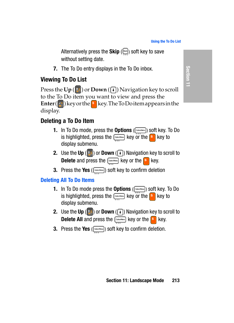 Viewing to do list, Deleting a to do item, Deleting all to do items | Samsung SGH-D307MSACIN User Manual | Page 213 / 256