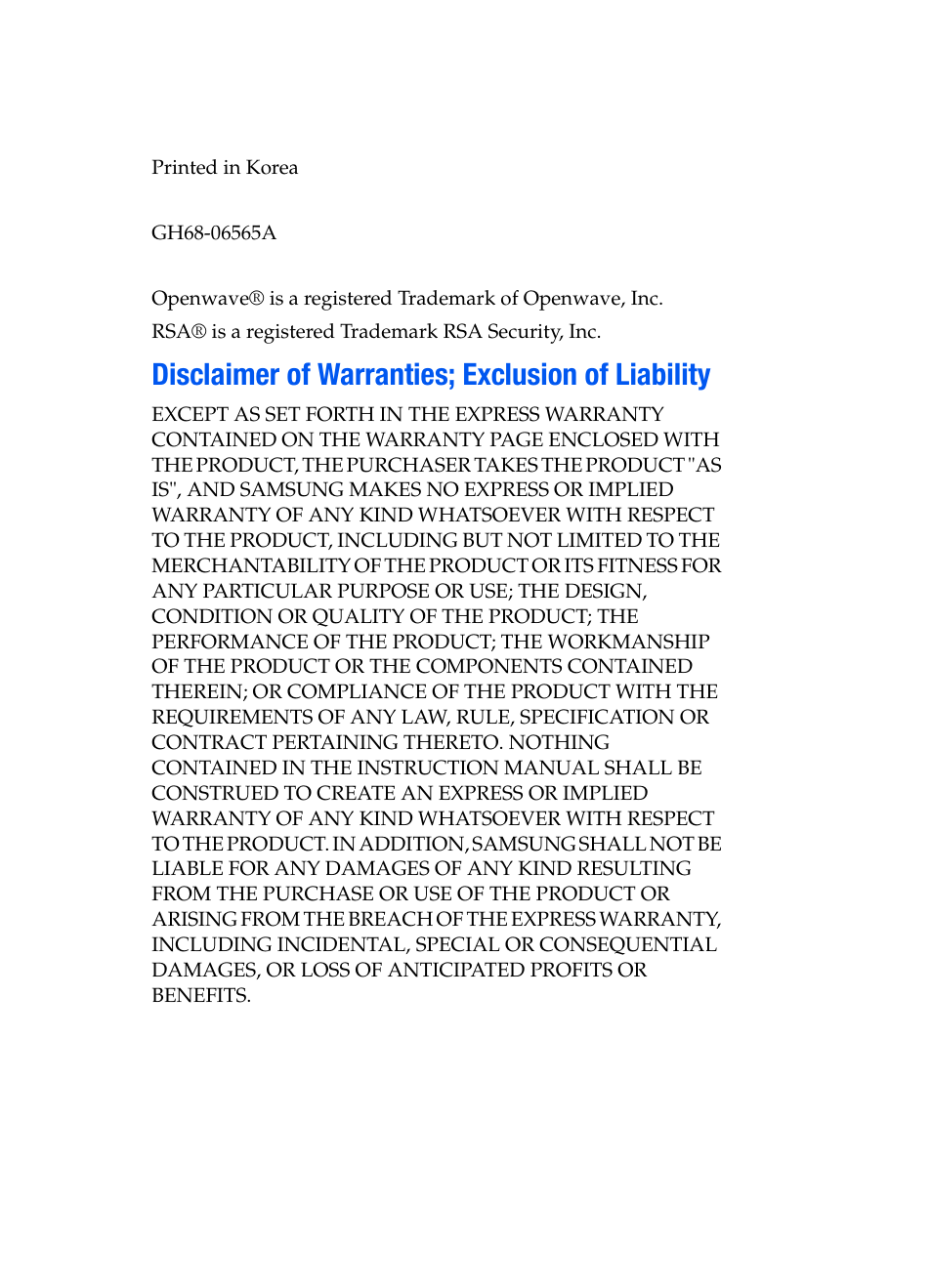 Disclaimer of warranties; exclusion of liability | Samsung SGH-D307MSACIN User Manual | Page 3 / 256