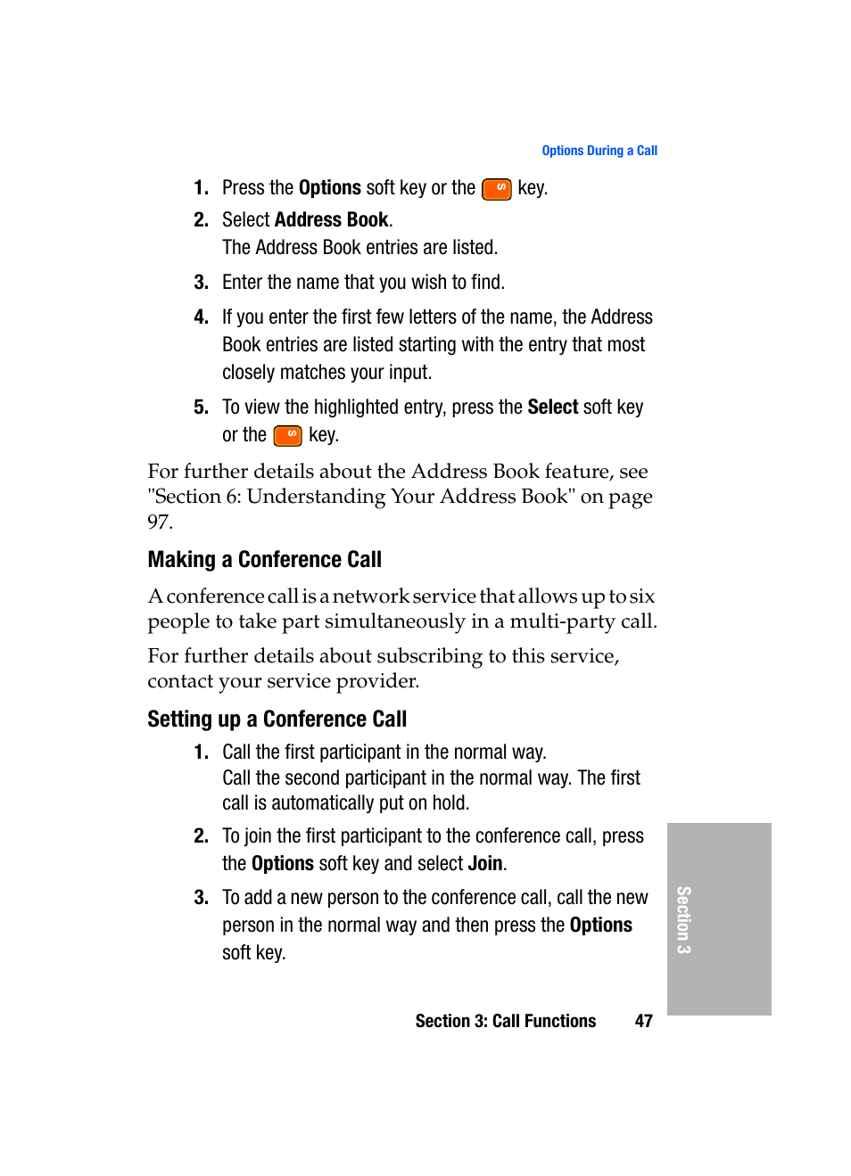 Making a conference call, Setting up a conference call | Samsung SGH-D307MSACIN User Manual | Page 47 / 256