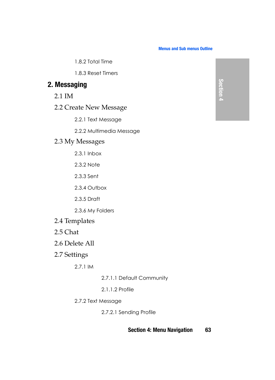 Messaging, 1 im 2.2 create new message, 3 my messages | Samsung SGH-D307MSACIN User Manual | Page 63 / 256