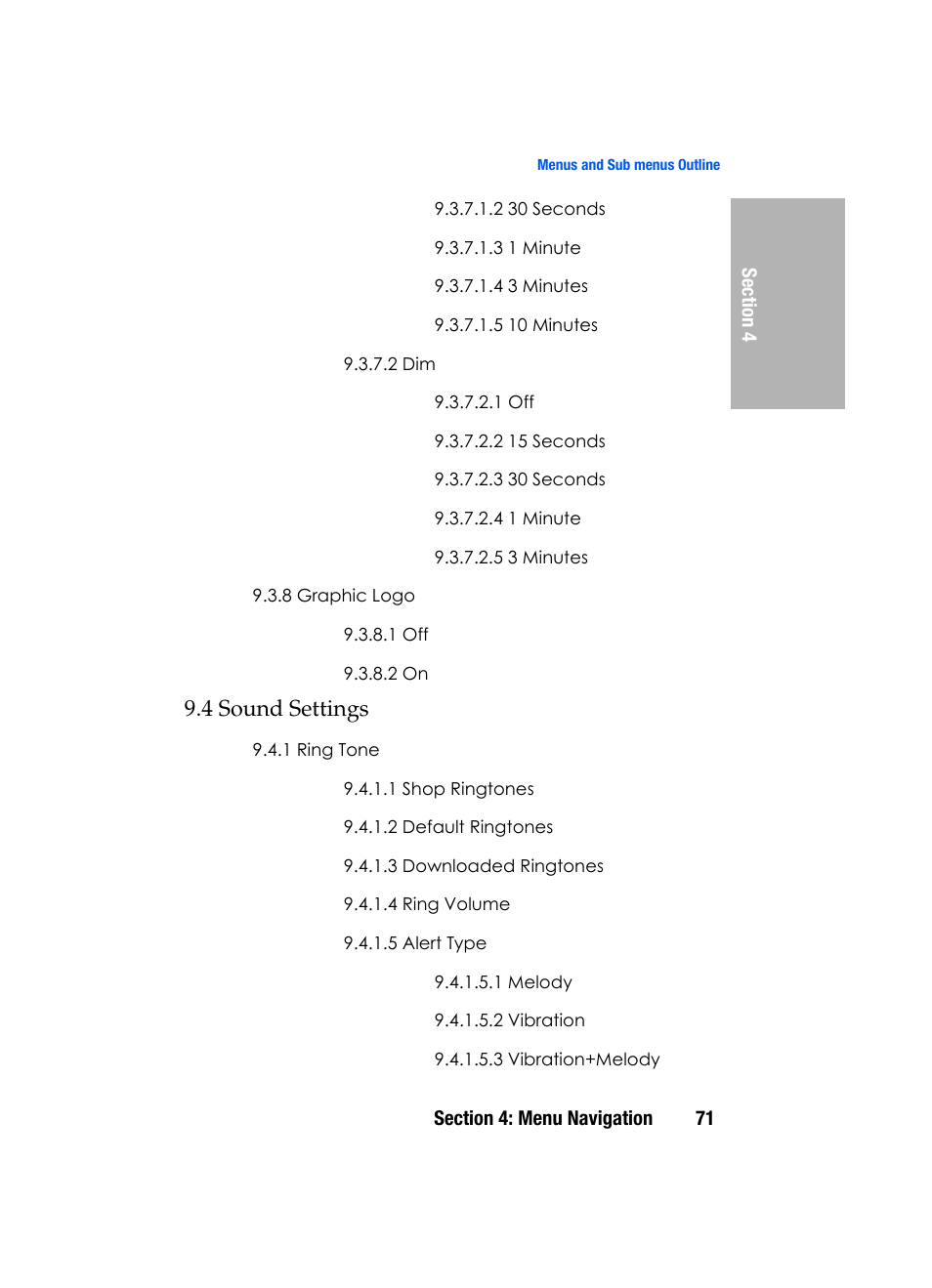 4 sound settings | Samsung SGH-D307MSACIN User Manual | Page 71 / 256