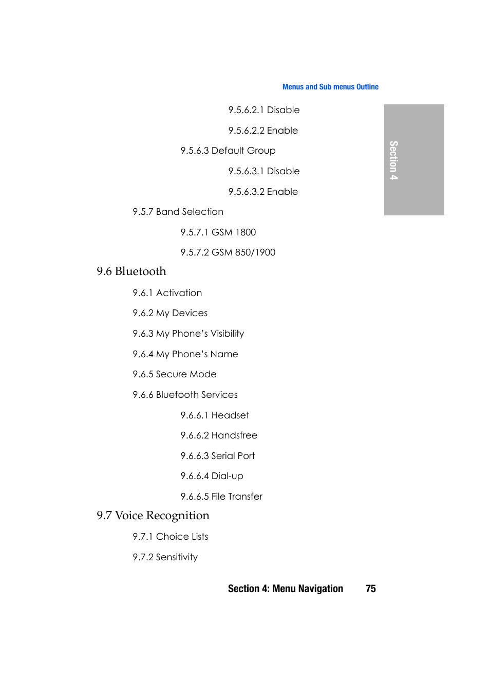 6 bluetooth, 7 voice recognition | Samsung SGH-D307MSACIN User Manual | Page 75 / 256