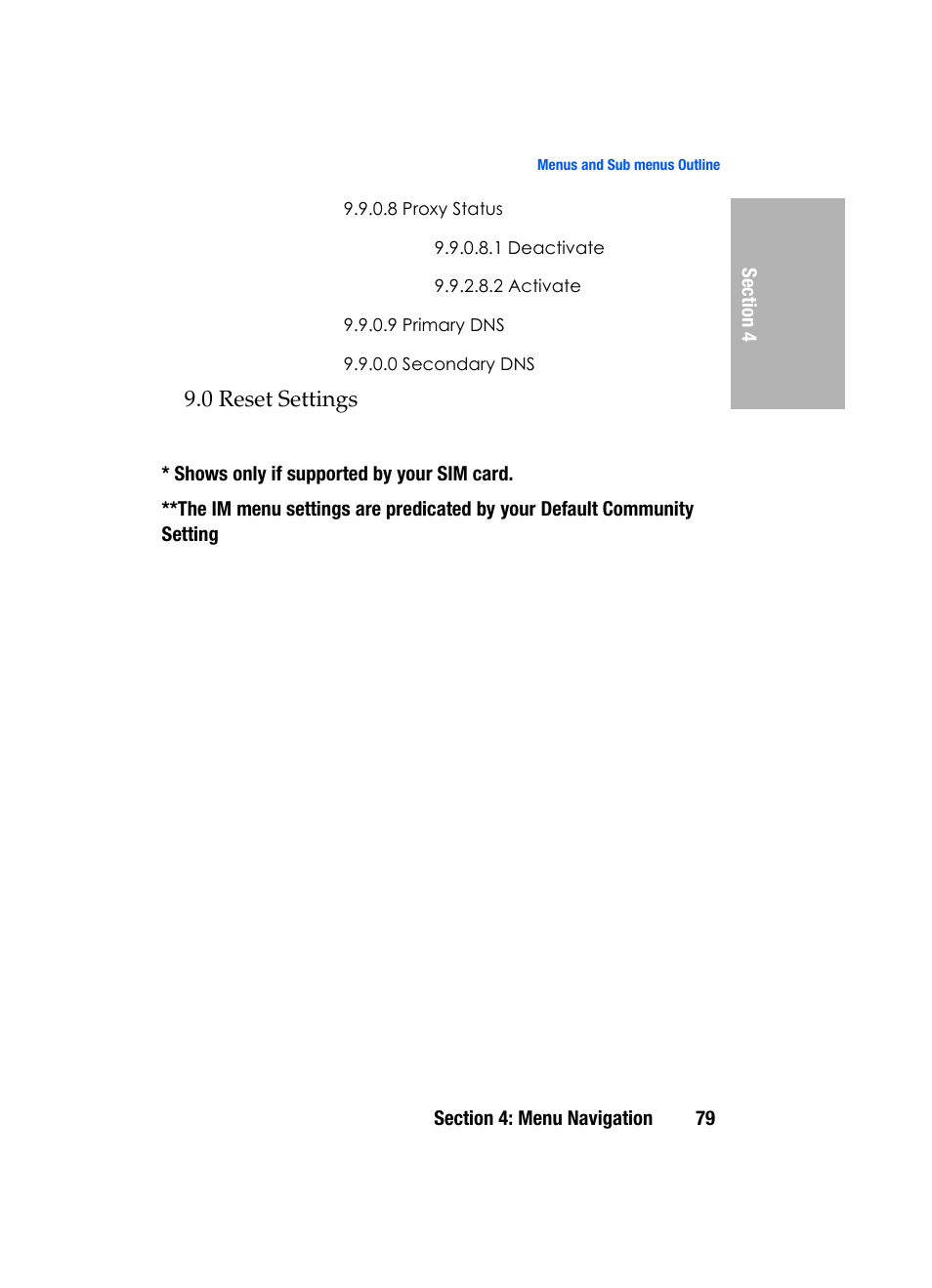 0 reset settings | Samsung SGH-D307MSACIN User Manual | Page 79 / 256