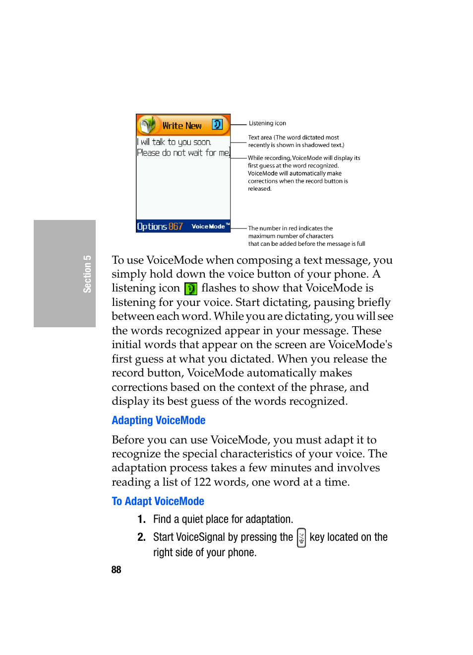 Adapting voicemode, To adapt voicemode | Samsung SGH-D307MSACIN User Manual | Page 88 / 256