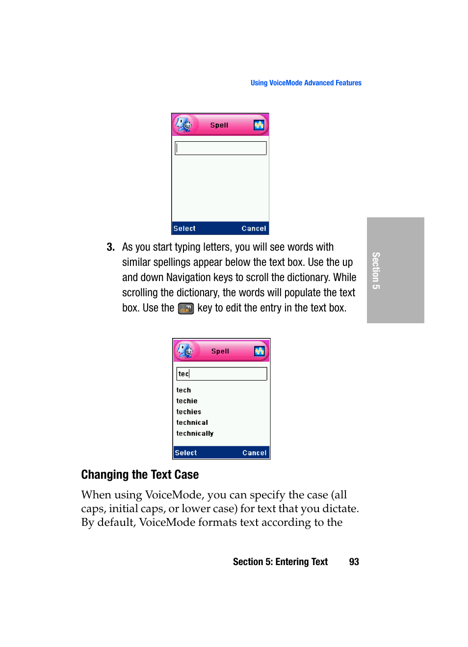 Changing the text case | Samsung SGH-D307MSACIN User Manual | Page 93 / 256