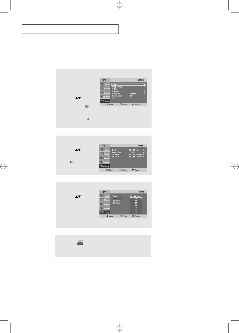 Setting the sleep timer, Sleep timer | Samsung LTP2045UX-XAO User Manual | Page 37 / 61