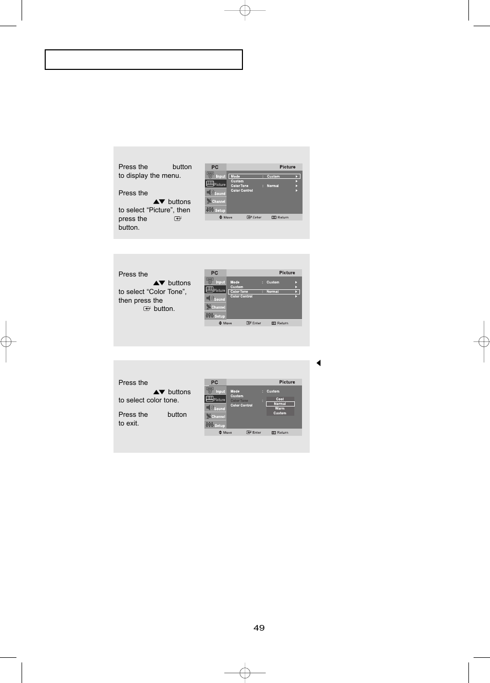 Adjusting the color tone, P c d | Samsung LTP2045UX-XAO User Manual | Page 52 / 61