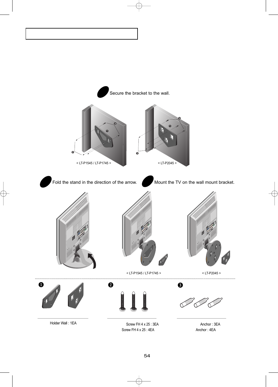 Installing the wall mount kit | Samsung LTP2045UX-XAO User Manual | Page 57 / 61