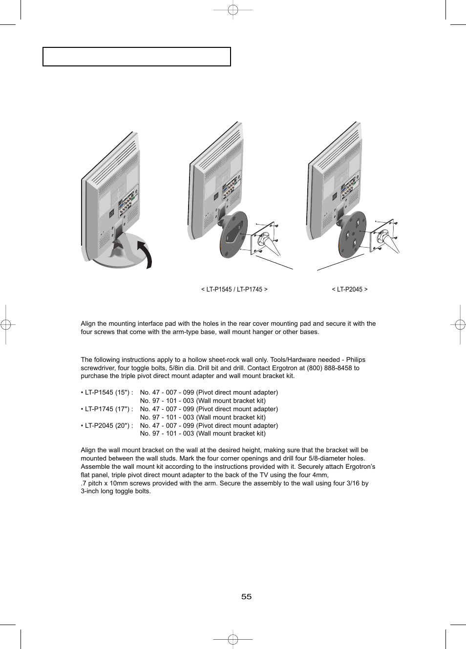 Installing vesa compliant mounting devices | Samsung LTP2045UX-XAO User Manual | Page 58 / 61
