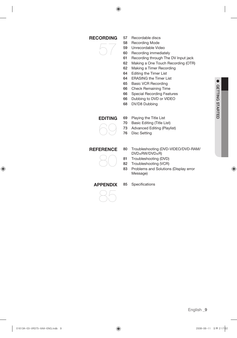 Samsung DVD-VR375A-XAA User Manual | Page 9 / 88