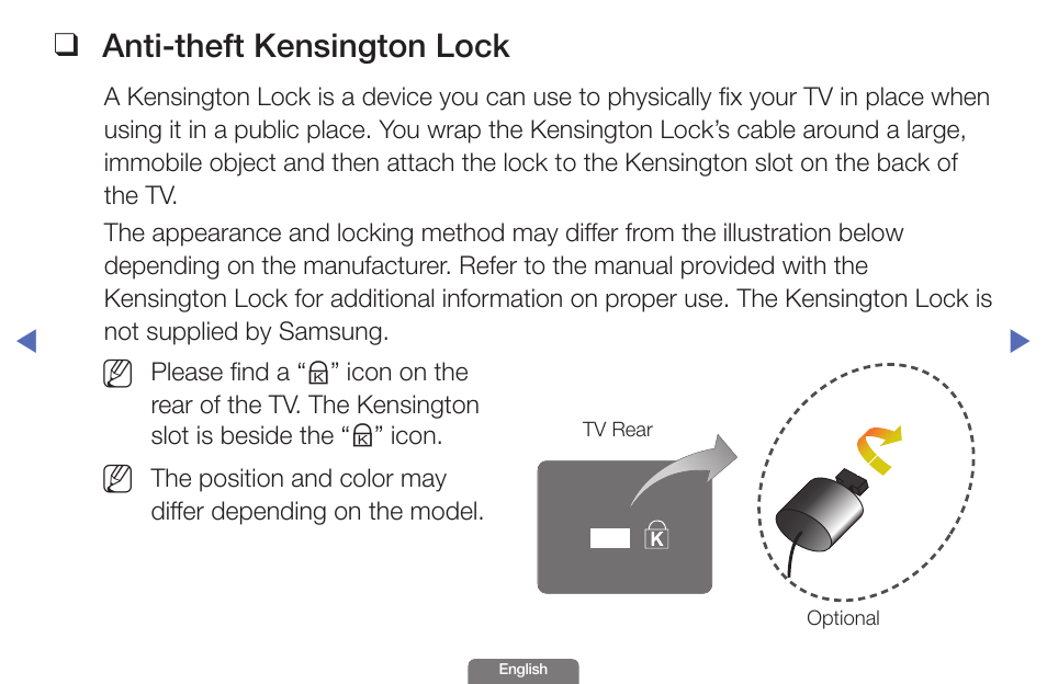 Anti-theft kensington lock | Samsung UN46EH6030FXZA User Manual | Page 189 / 192