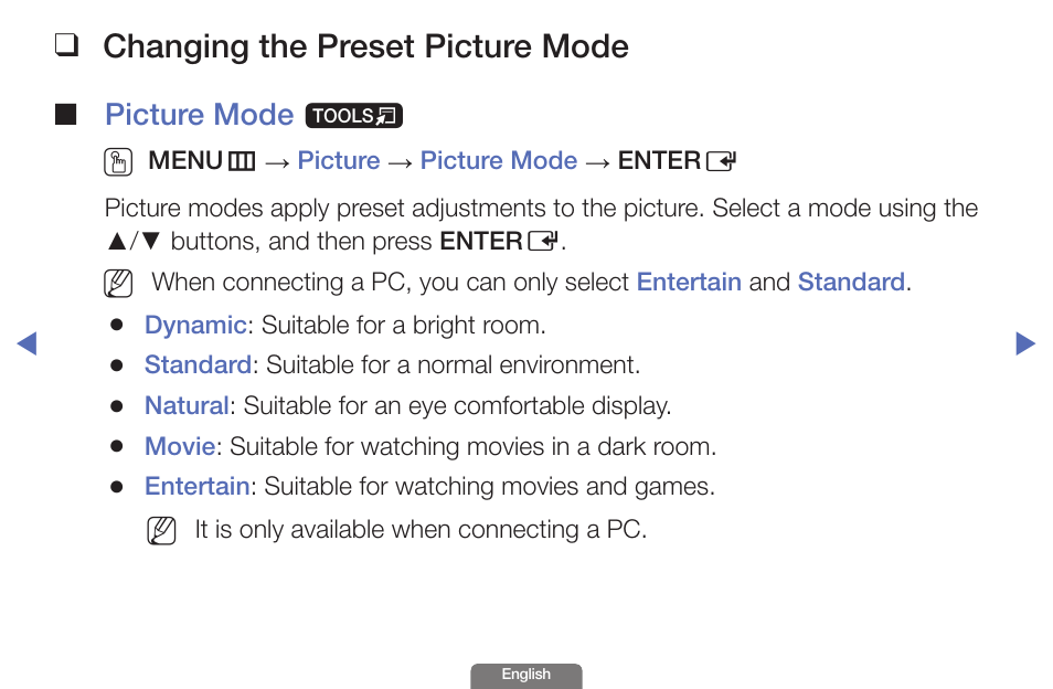 Changing the preset picture mode, Basic features | Samsung UN46EH6030FXZA User Manual | Page 22 / 192