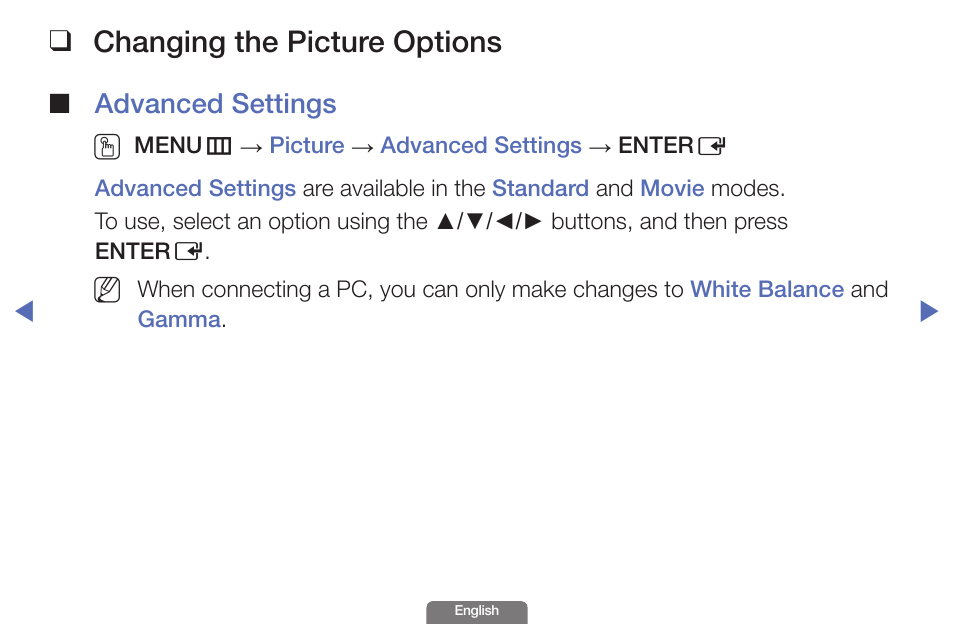 Changing the picture options, Advanced settings o | Samsung UN46EH6030FXZA User Manual | Page 29 / 192