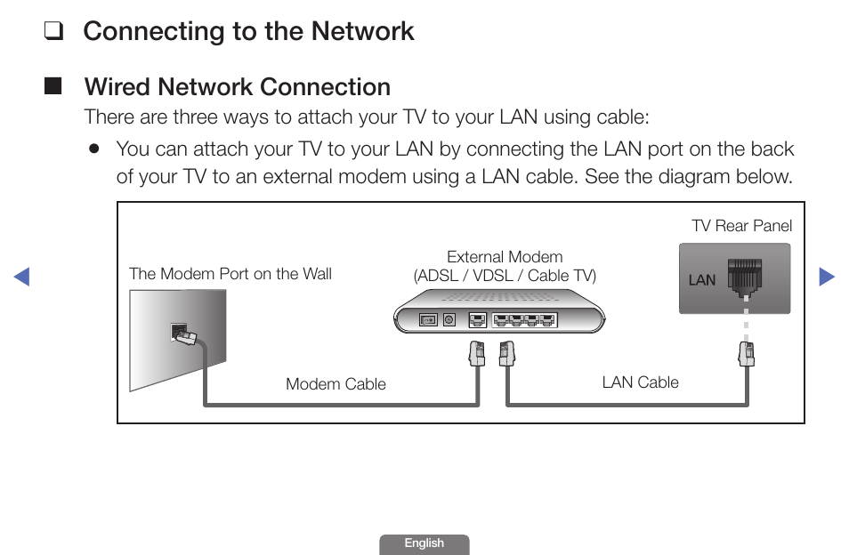 Connecting to the network, Preference features, Wired network connection | Samsung UN46EH6030FXZA User Manual | Page 47 / 192