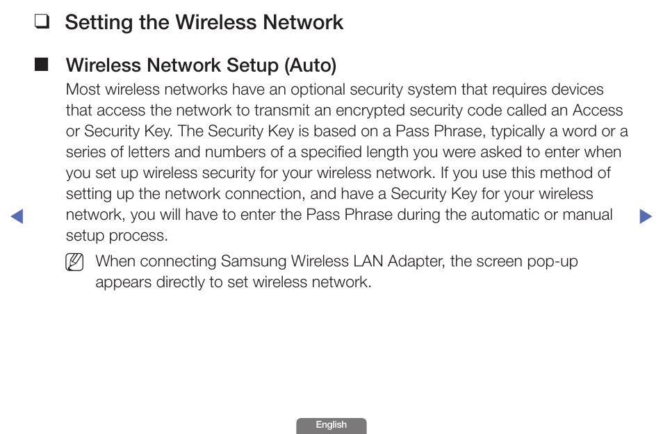 Setting the wireless network | Samsung UN46EH6030FXZA User Manual | Page 69 / 192