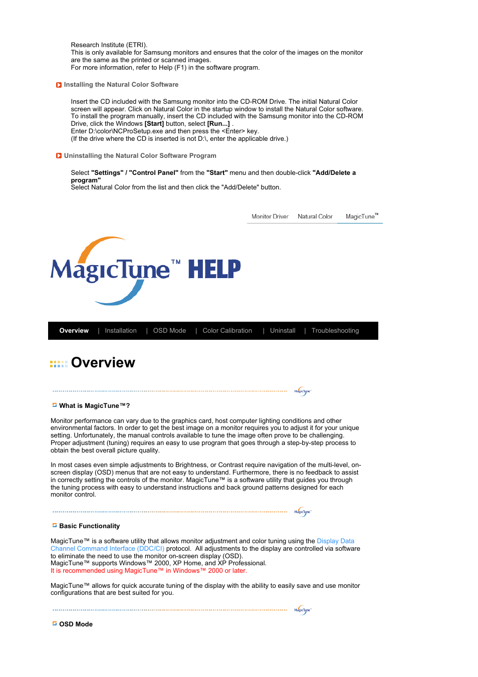 Magictune, Overview | Samsung LS19MEWSF-XAA User Manual | Page 22 / 58
