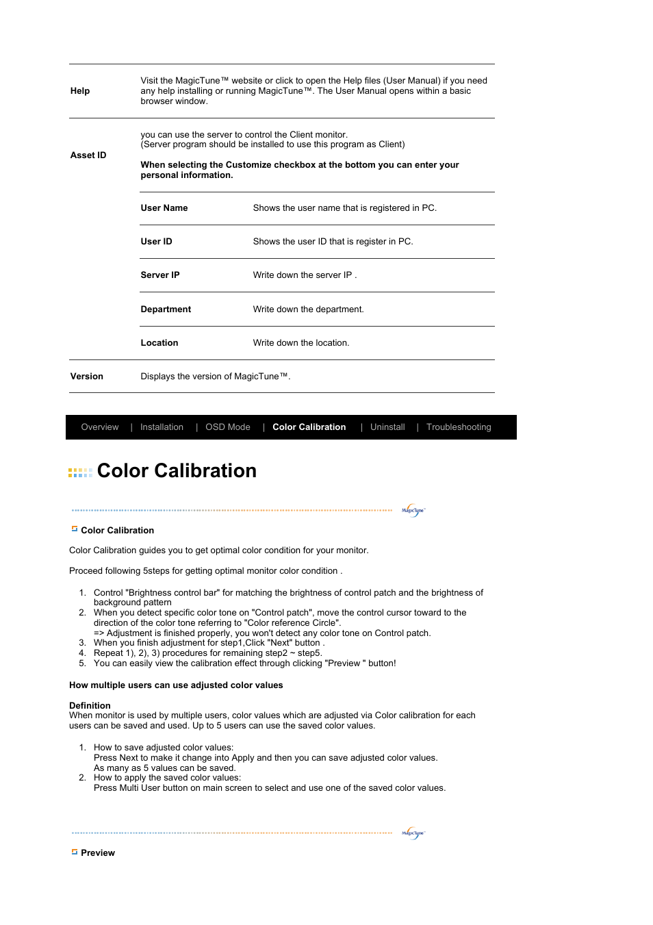 Color calibration | Samsung LS19MEWSF-XAA User Manual | Page 28 / 58