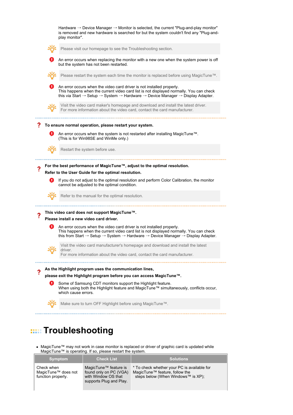 Troubleshooting | Samsung LS19MEWSF-XAA User Manual | Page 30 / 58