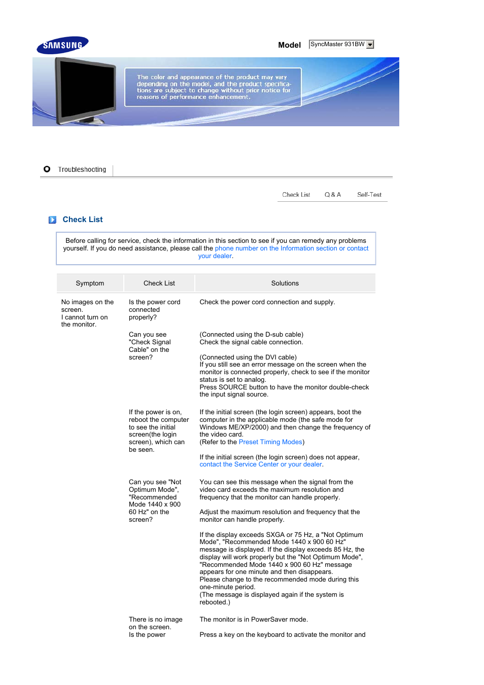 Check list | Samsung LS19MEWSF-XAA User Manual | Page 43 / 58