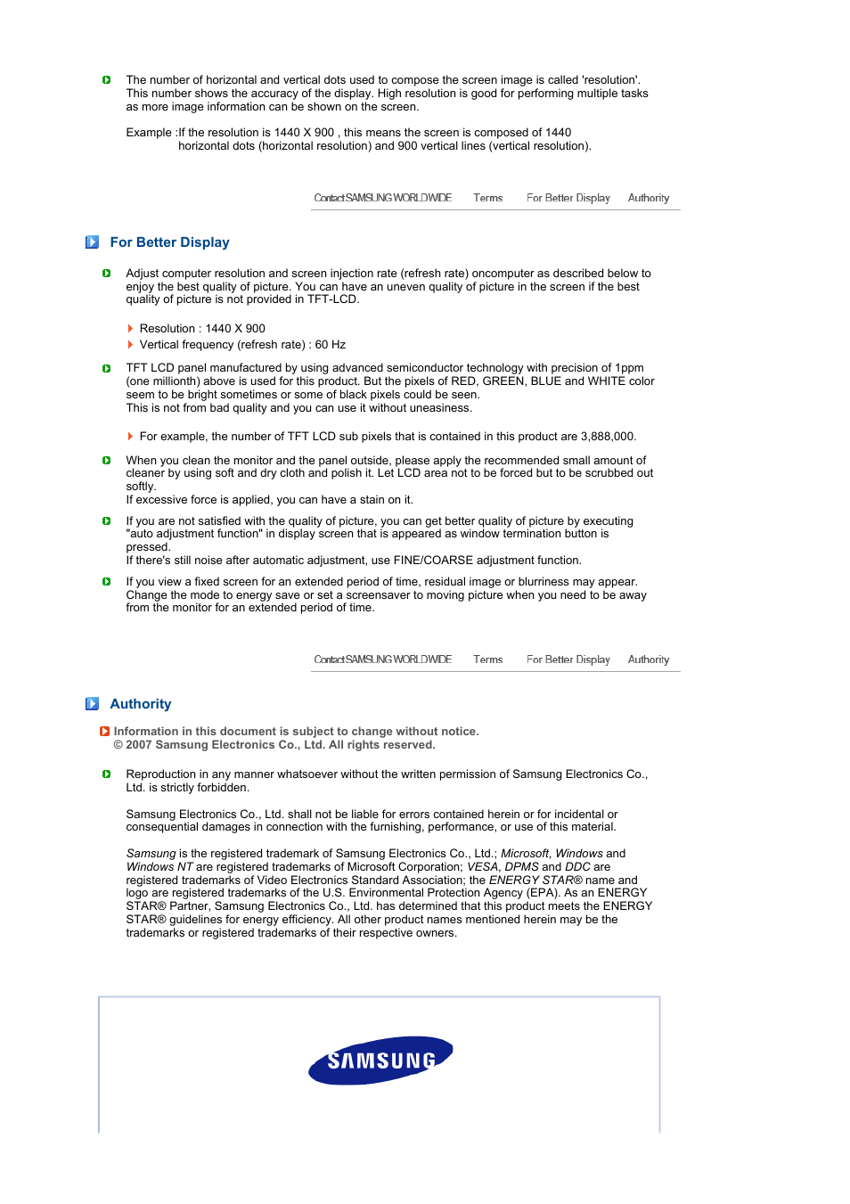 Authority, Product information (image retention free) | Samsung LS19MEWSF-XAA User Manual | Page 55 / 58