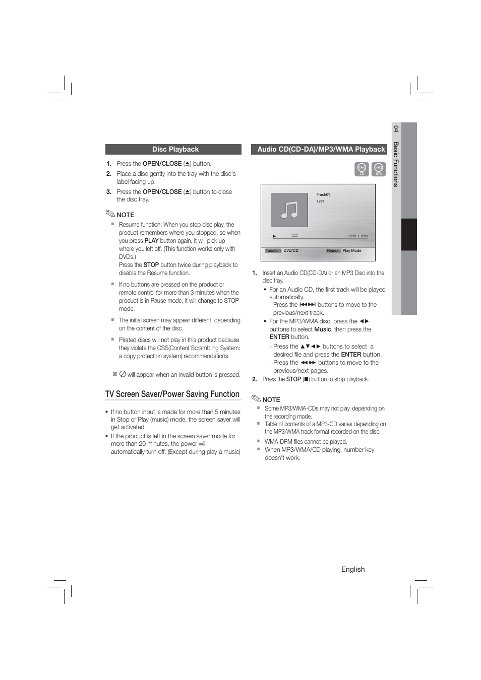 Disc playback, Audio cd(cd-da)/mp3/wma playback | Samsung HT-E350-ZA User Manual | Page 25 / 43
