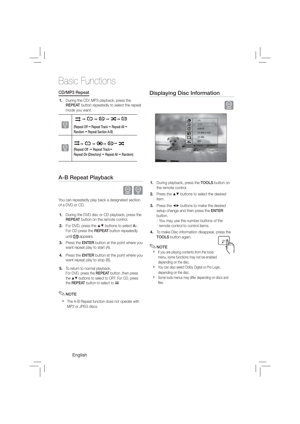 Basic functions | Samsung HT-E350-ZA User Manual | Page 28 / 43