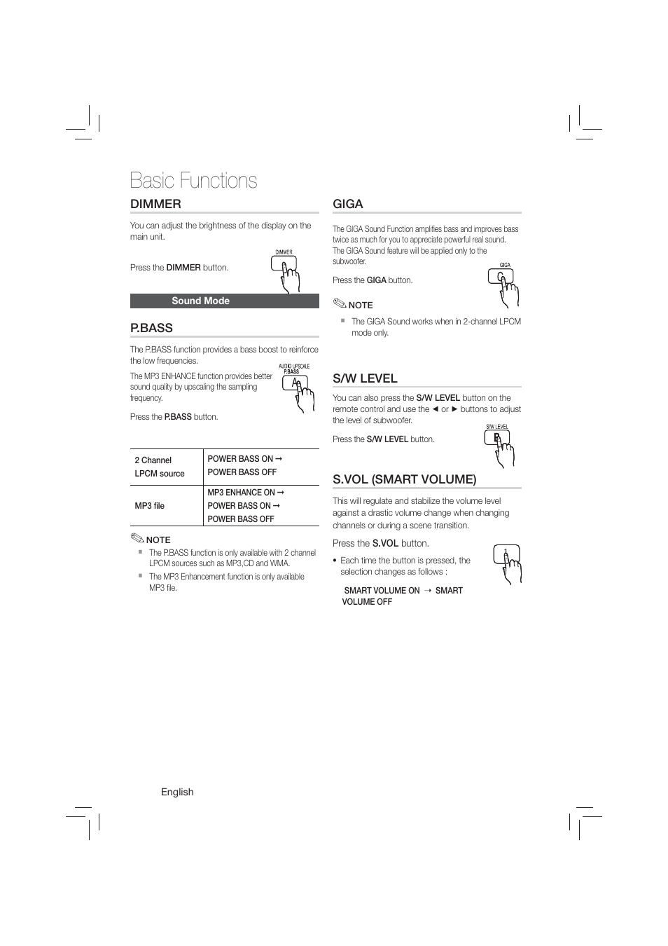 Sound mode, Basic functions | Samsung HT-E350-ZA User Manual | Page 30 / 43