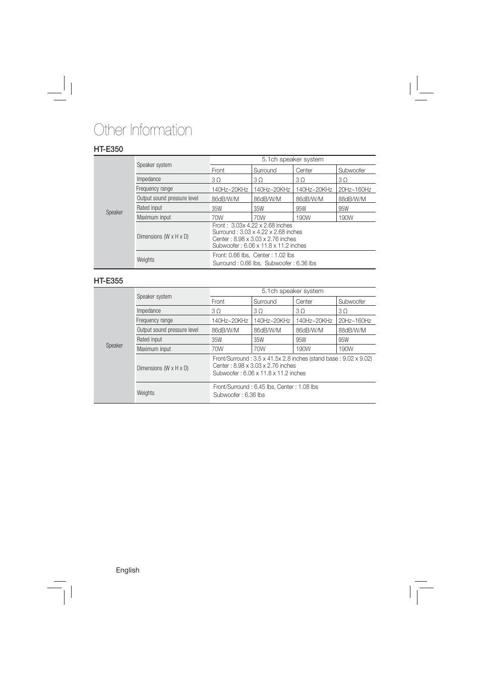 Other information | Samsung HT-E350-ZA User Manual | Page 38 / 43