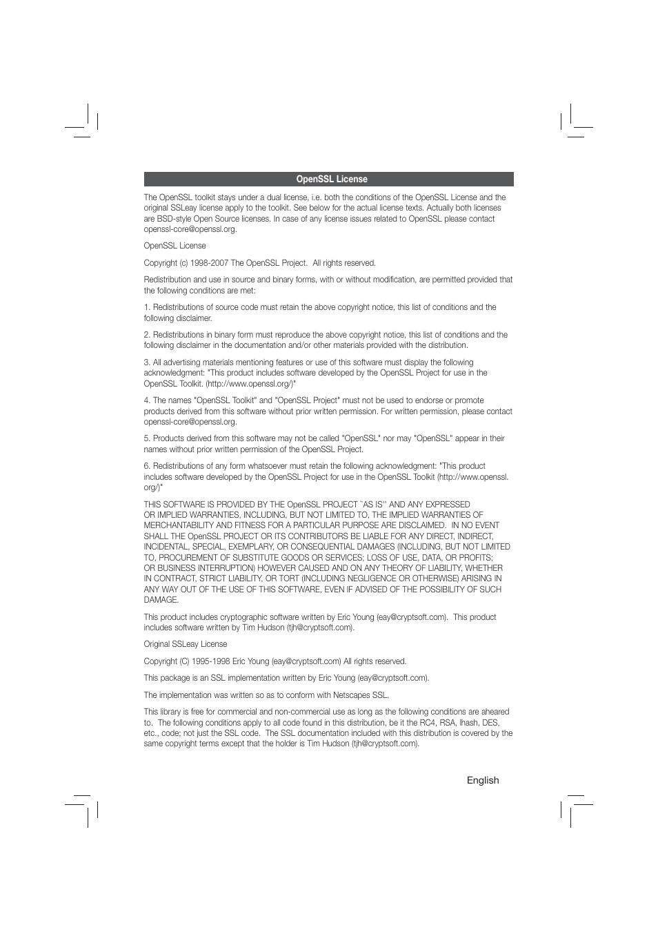 Openssl license | Samsung HT-E350-ZA User Manual | Page 39 / 43