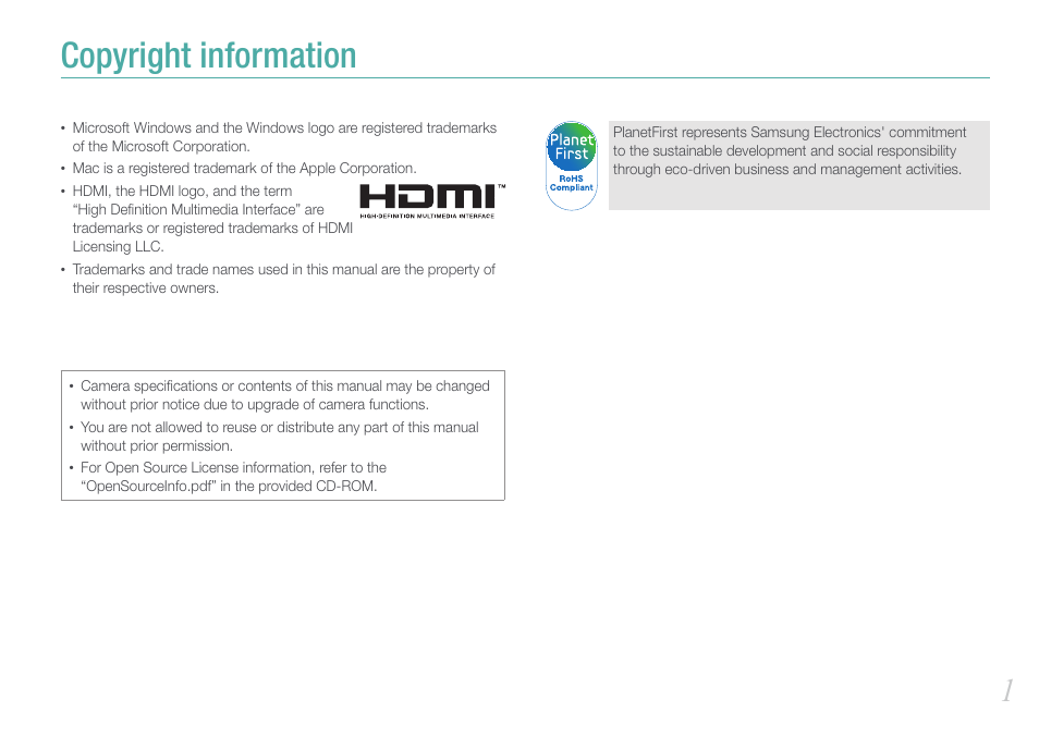 Copyright information | Samsung EV-NX200ZBABUS User Manual | Page 2 / 150