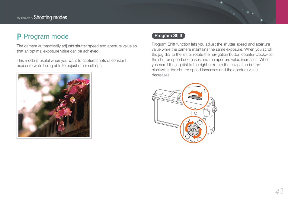 Program mode, Program shift, P program mode | Samsung EV-NX200ZBABUS User Manual | Page 43 / 150