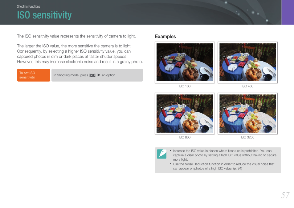 Iso sensitivity | Samsung EV-NX200ZBABUS User Manual | Page 58 / 150