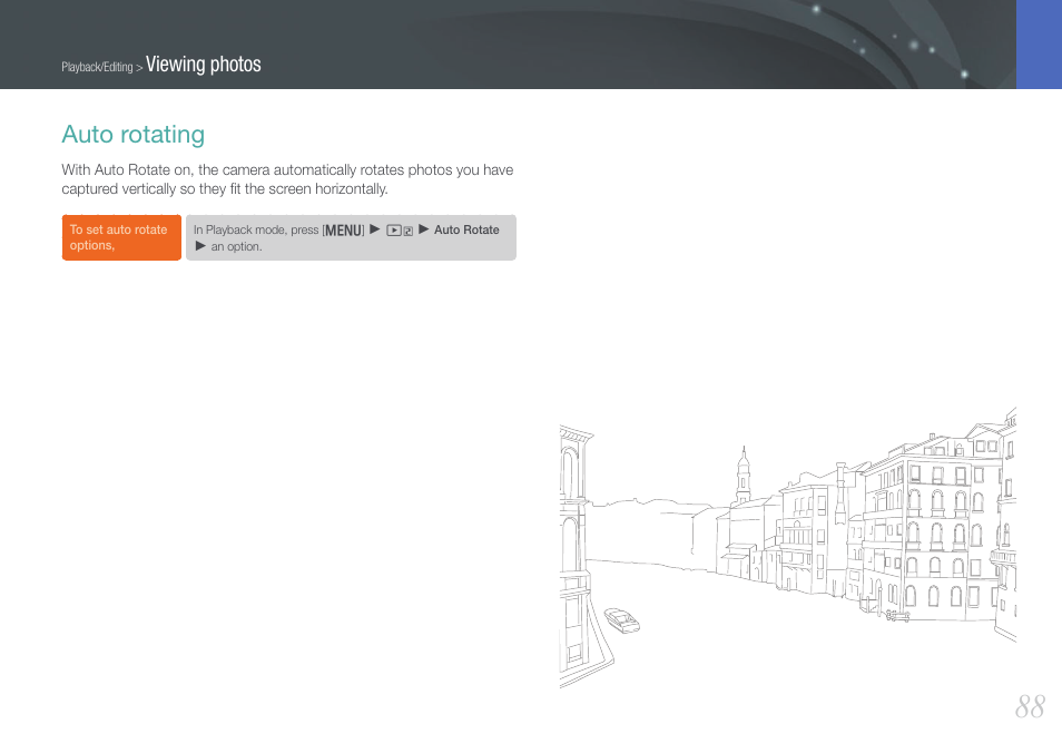 Auto rotating, Viewing photos | Samsung EV-NX200ZBABUS User Manual | Page 89 / 150