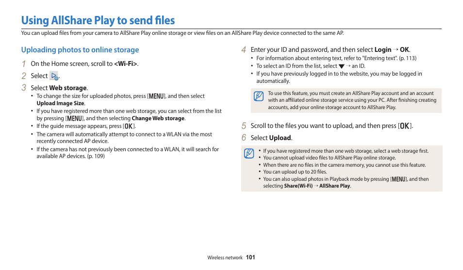 Transferring files to your mac os computer, Using allshare play to send files | Samsung EC-DV150FBPLUS User Manual | Page 102 / 163