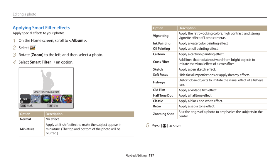 Applying smart filter effects | Samsung EC-DV150FBPLUS User Manual | Page 118 / 163