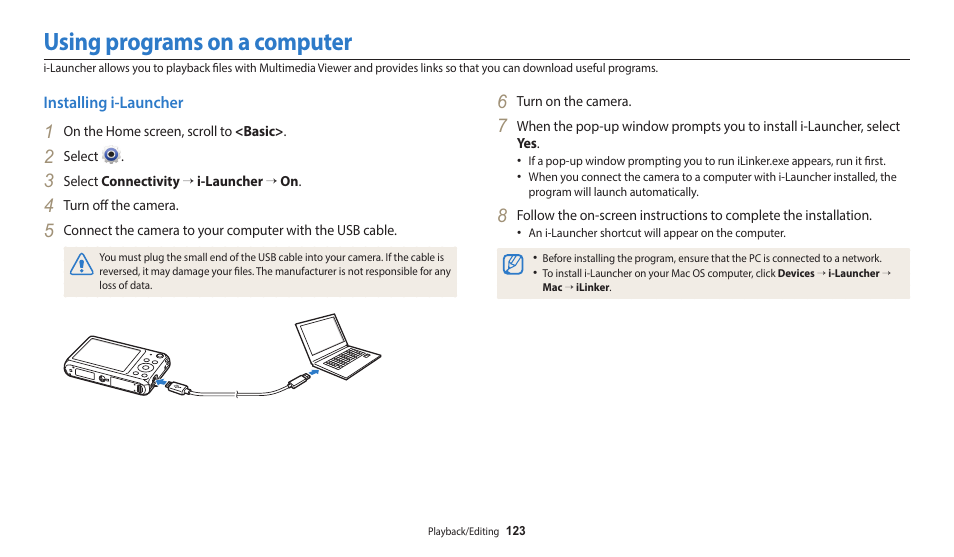 Using photo or video sharing websites, Accessing a website, Uploading photos or videos | Accessing a website uploading photos or videos, Using programs on a computer | Samsung EC-DV150FBPLUS User Manual | Page 124 / 163