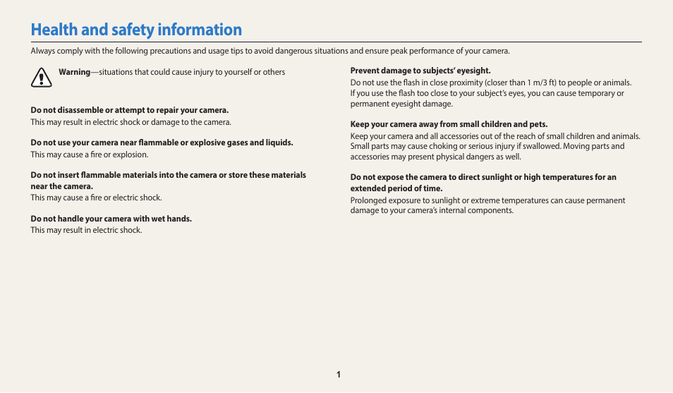 Health and safety information | Samsung EC-DV150FBPLUS User Manual | Page 2 / 163