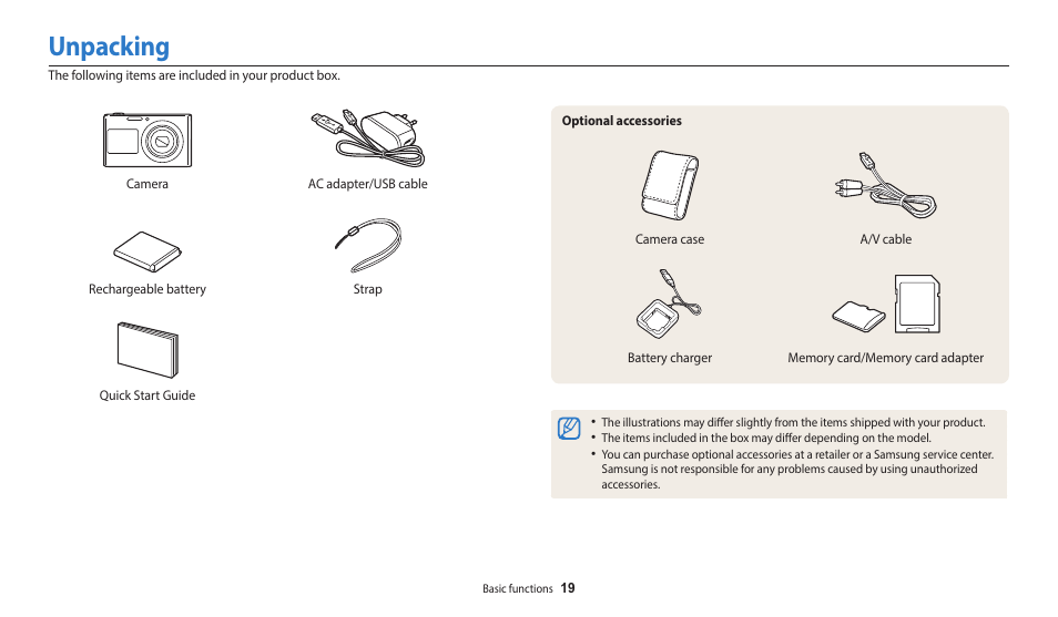 Unpacking | Samsung EC-DV150FBPLUS User Manual | Page 20 / 163
