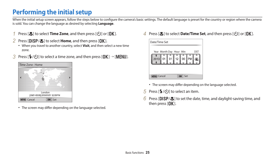 Performing the initial setup | Samsung EC-DV150FBPLUS User Manual | Page 26 / 163