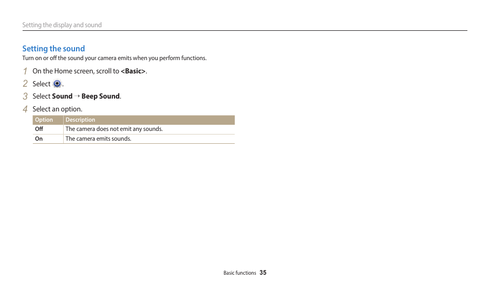 Setting the sound | Samsung EC-DV150FBPLUS User Manual | Page 36 / 163