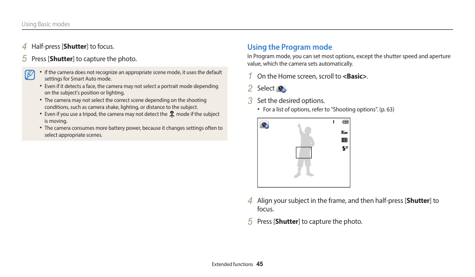 Using the program mode | Samsung EC-DV150FBPLUS User Manual | Page 46 / 163